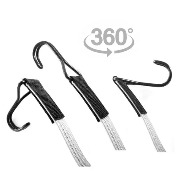 Flat grey bungee cords with two double wire hooks