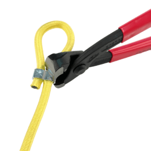 Steel rings pinced to loop on a shock cords