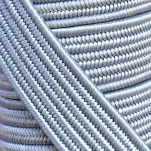 Flat shock cord close up, polypropylene yarn grey colour