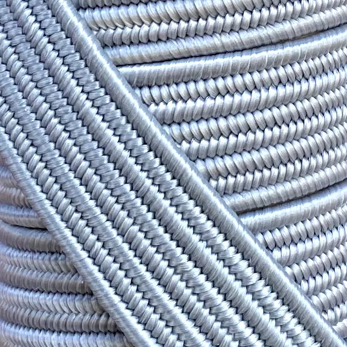 Flat shock cord close up, polypropylene yarn grey colour