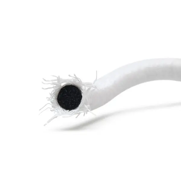 High abrasion resistant shock cord cut, polyethylene yarn with mono thread rubber core