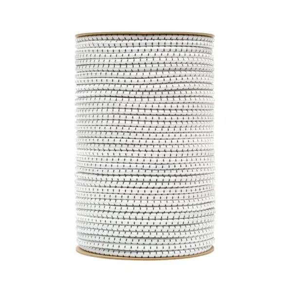 Shock cord close up, polyester yarn white and black colour