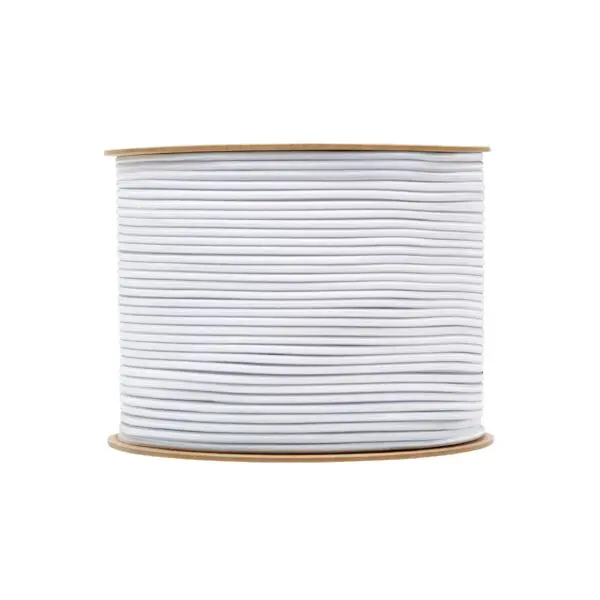 Small diameter shock cord close up, polypropylene yarn white colour