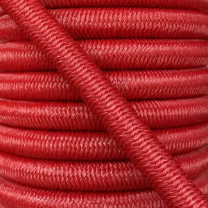 Shock cord close up, polyethylene yarn red colour