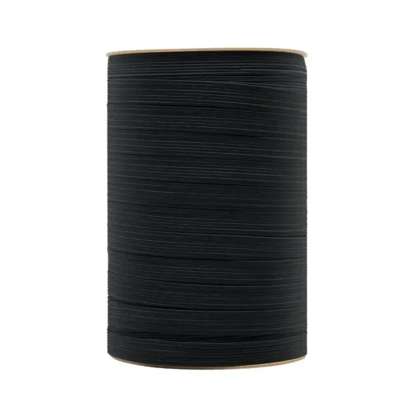 Flat shock cord vertical reel black colour. Polypropylene yarn.