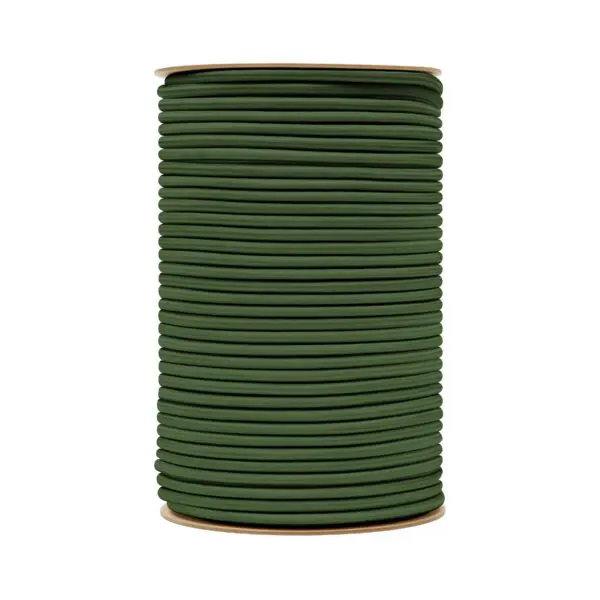 Shock cord close up, polypropylene yarn Nato green colour