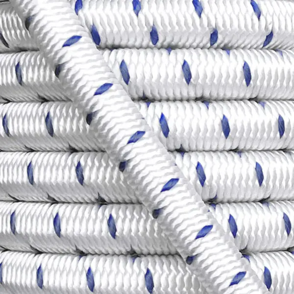 Shock cord close up, polypropylene yarn white & blue colour