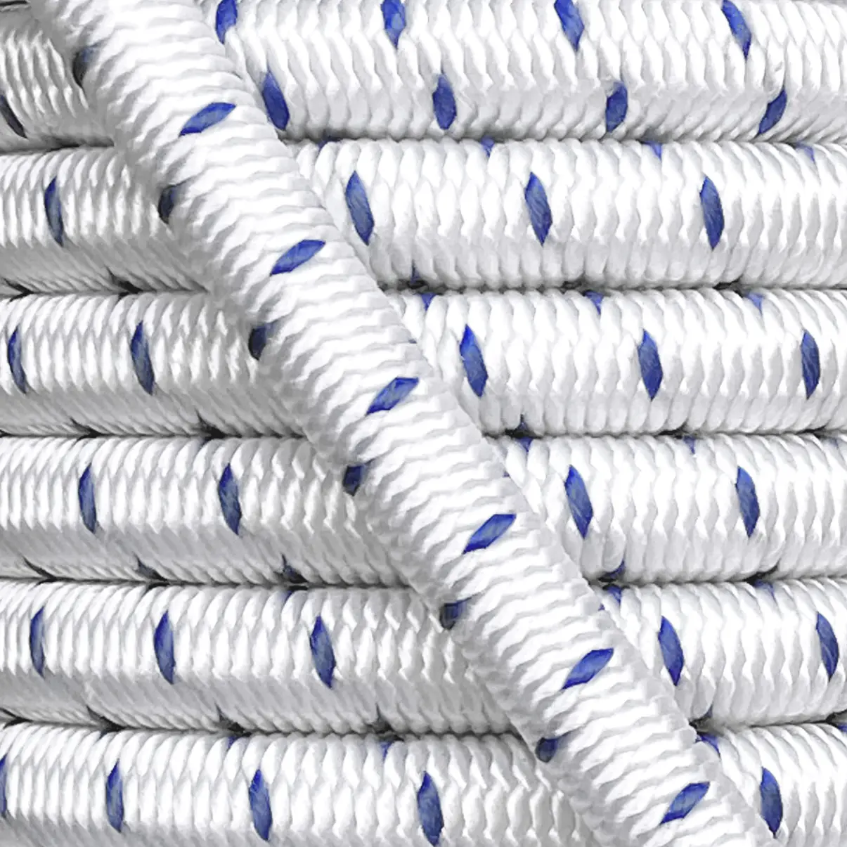 Shock cord close up, polypropylene yarn white & blue colour