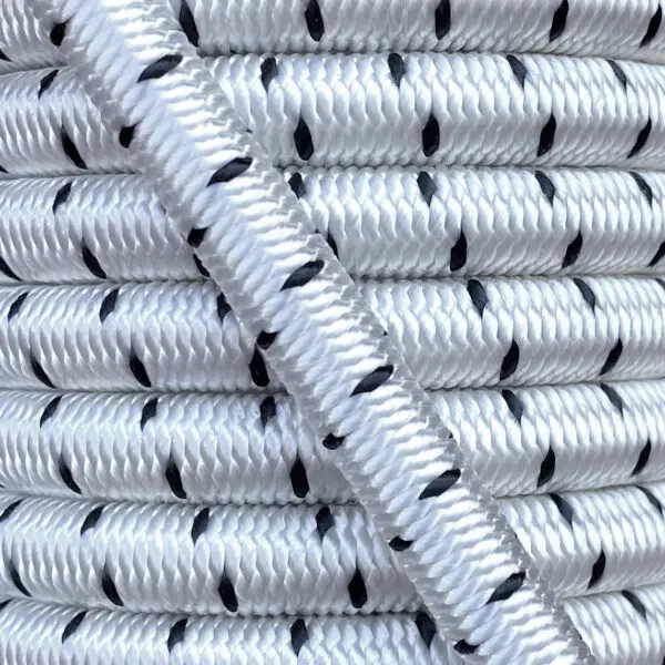 Marine and extreme conditions shock cord close up, polyester yarn white & black colour