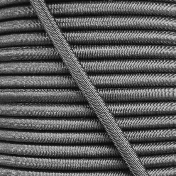 Small diameter shock cord close up, polypropylene yarn black colour