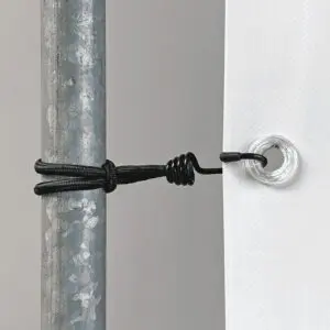 Elastic loop with banner hook for securing banners, signs and tarpaulins
