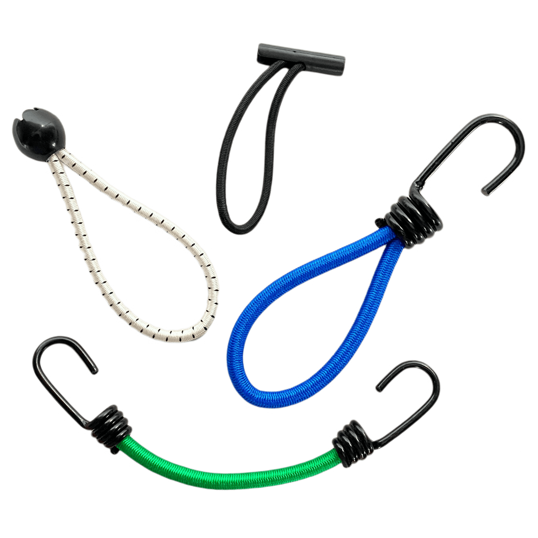 Flat bungee cords fitting double wire hooks