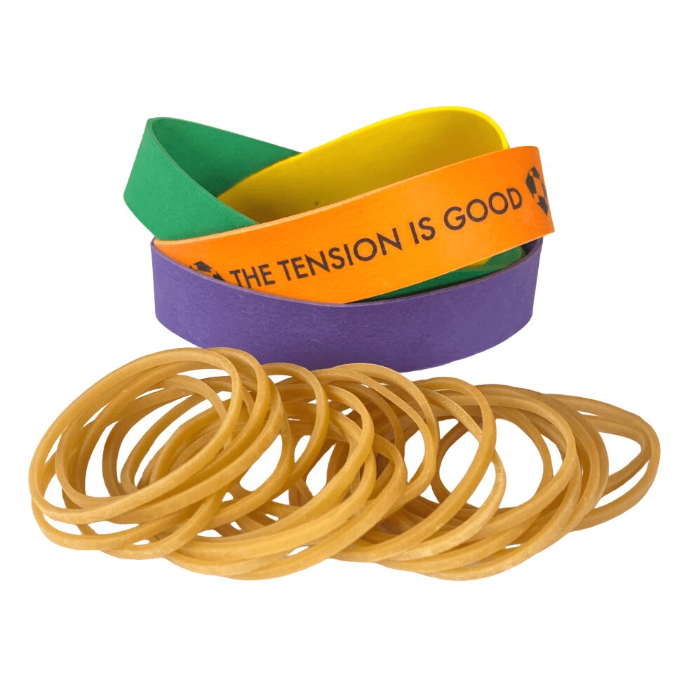 Rubber bands range various sizes, colours and qualities