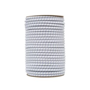 Large diameter shock cord close up, polypropylene yarn white and blue colour