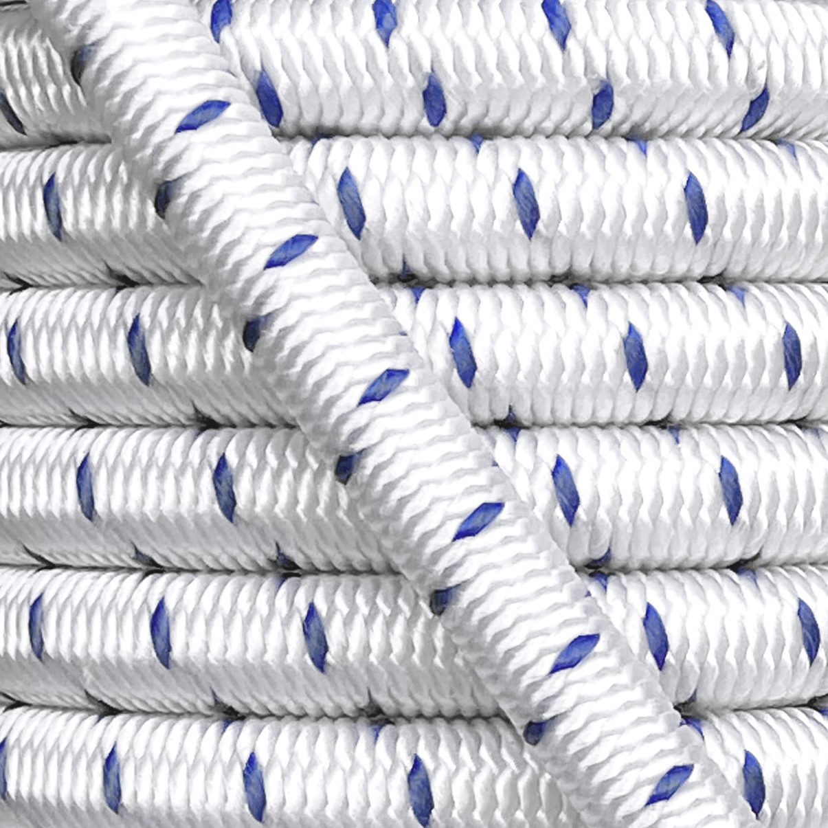 Trapezekoord, witte en blauwe polypropyleen mantel