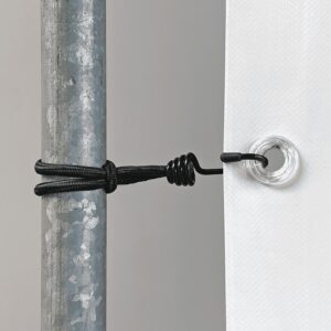 Elastic loop with banner hook for securing banners, signs and tarpaulins